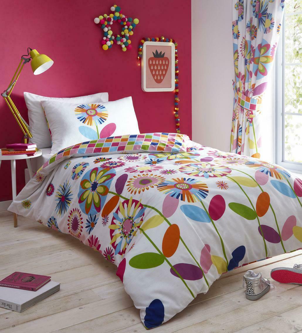 Rainbow Coloured Flower Reversible Print Duvet Bedding Set