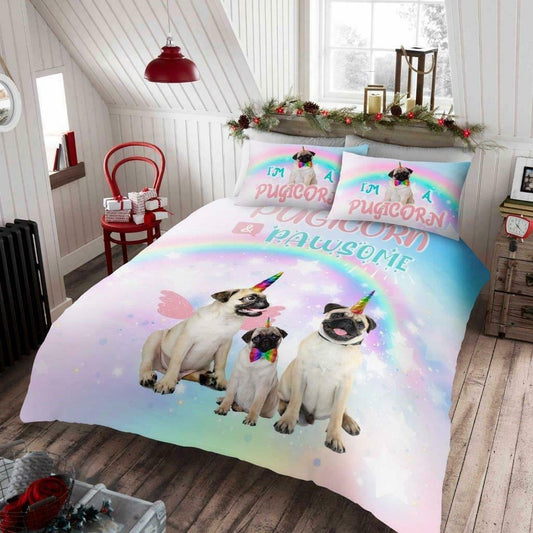 Rainbow Pugicorn Pug Dog Kids Duvet Cover Bedding Set
