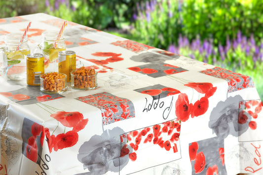 Rectangle Vinyl Plastic Wipe Clean Tablecloth - Red Poppy
