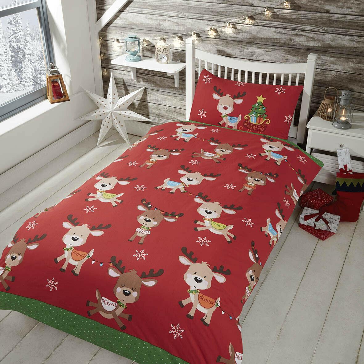 Red Rudolph Reindeer Christmas Festive Duvet Cover Bedding Set