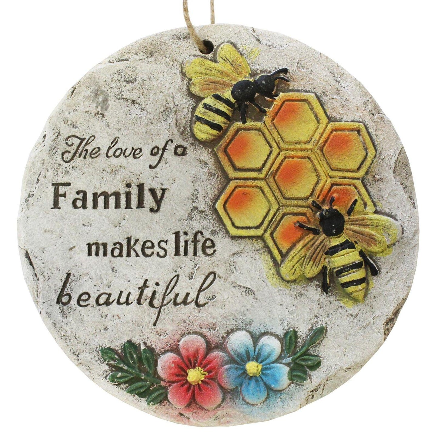 Round Hanging Stone Love of a Family Bee Plaque Garden Decoration