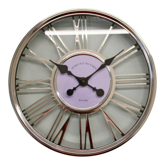 Large Metallic Silver Cut Out Wall Clock 45cm