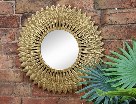 Large Gold Feather Statement Design Wall Mirror
