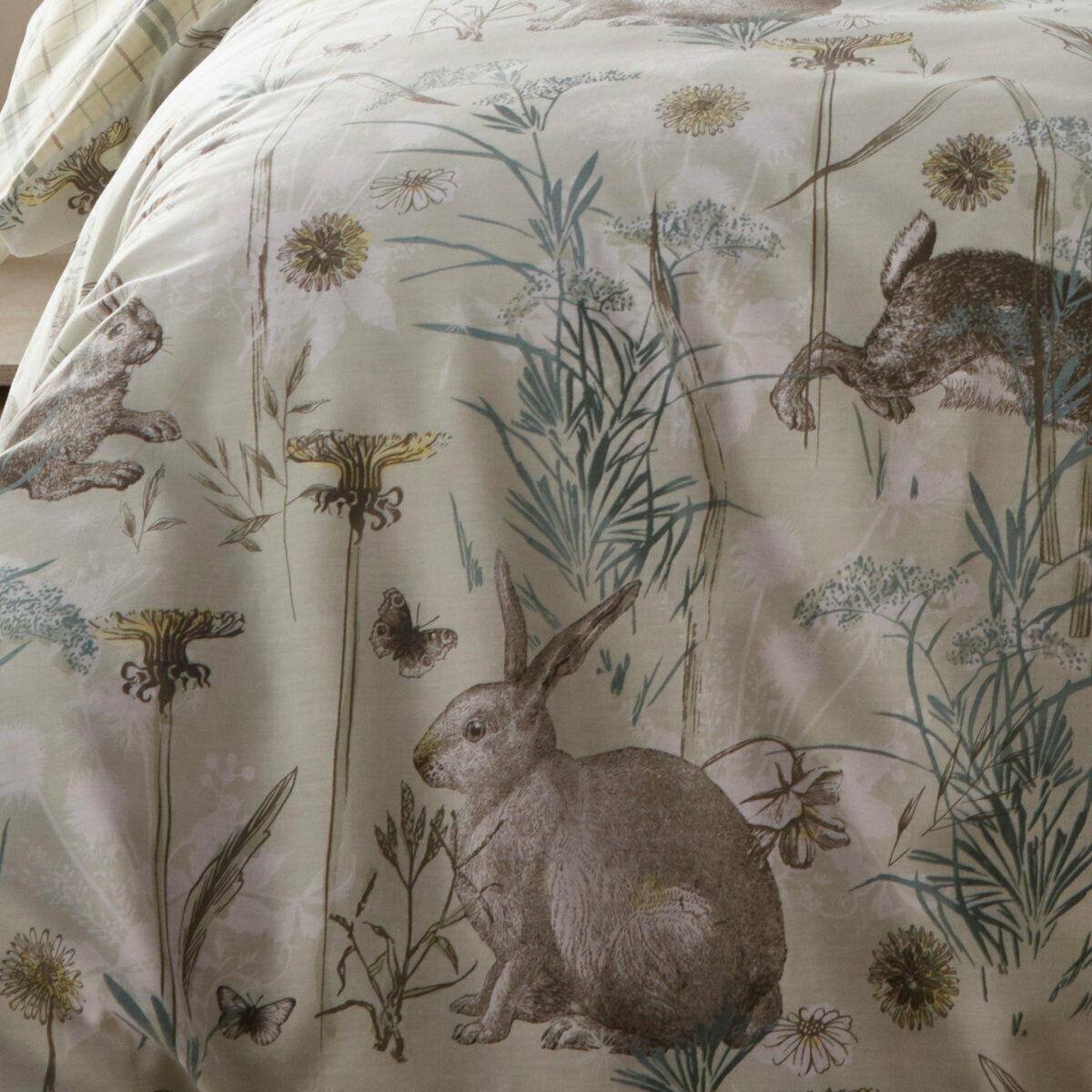 Sage Cream Rabbit Meadow Duvet Cover Reversible Bedding Set
