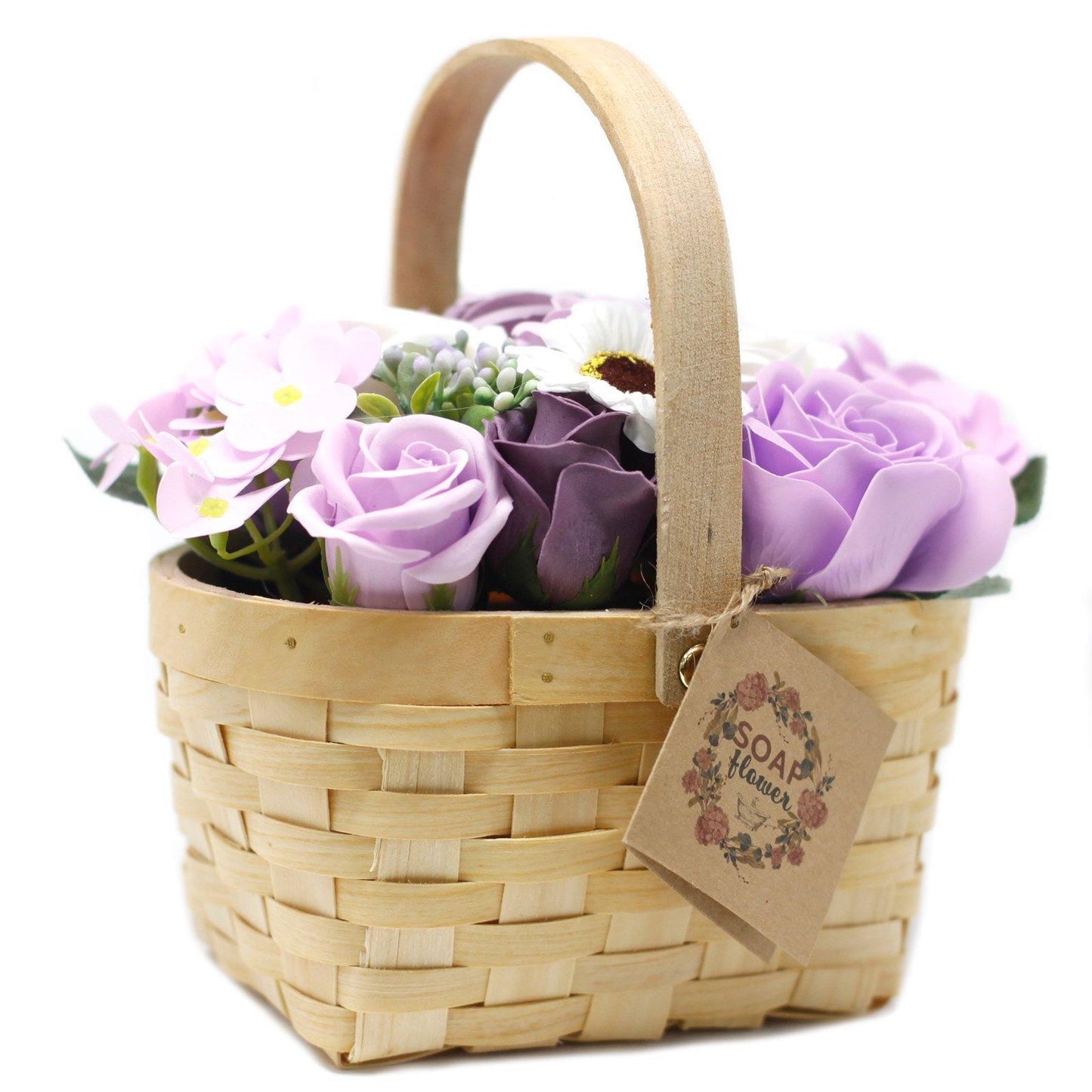 Scented Soap Lilac Purple Flower Bouquet in Wicker Basket - Bath Spa Gift - Kporium Home & Garden