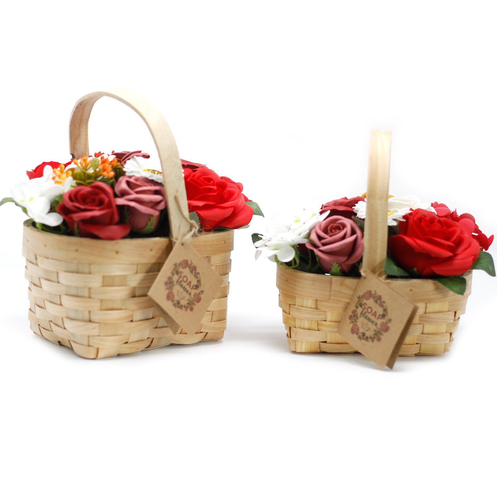 Scented Soap Red Flower Bouquet in Wicker Basket - Bath Spa Gift - Kporium Home & Garden