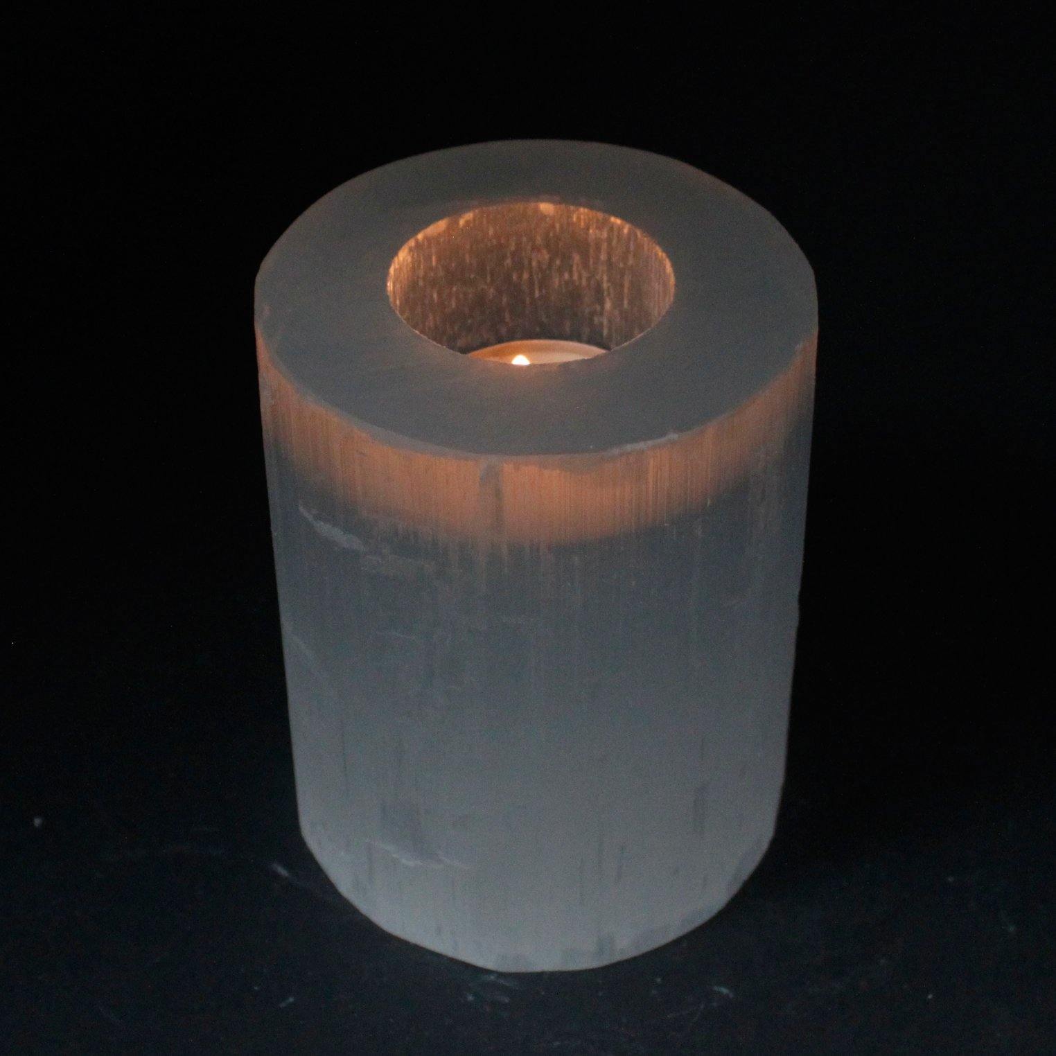 Natural Selenite Crystal 10cm Cylinder Candle Holders Healing Chakras - Home Inspired Gifts
