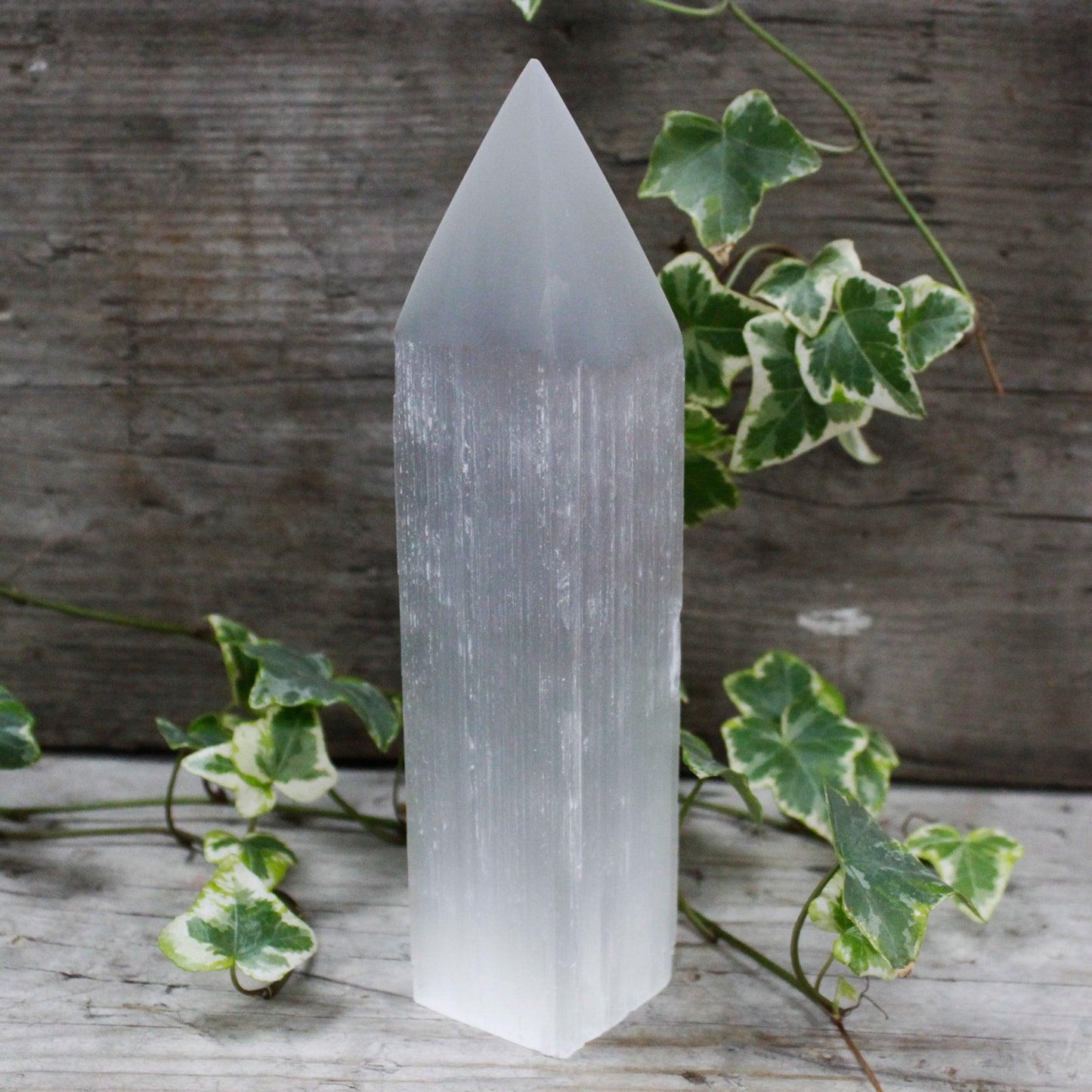 Selenite Pencil Point Tower - Morocco Healing Lunar Crystals