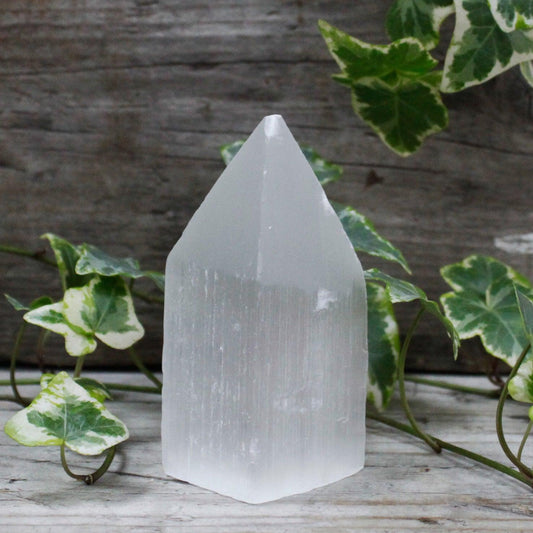 Selenite Pencil Point Tower - Morocco Healing Lunar Crystals