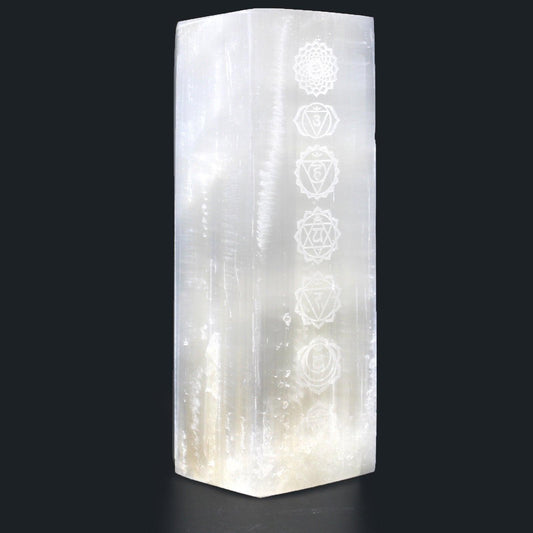 Selenite Tower Block Lamp 25cm Healing Crystal Light - 7 Chakra