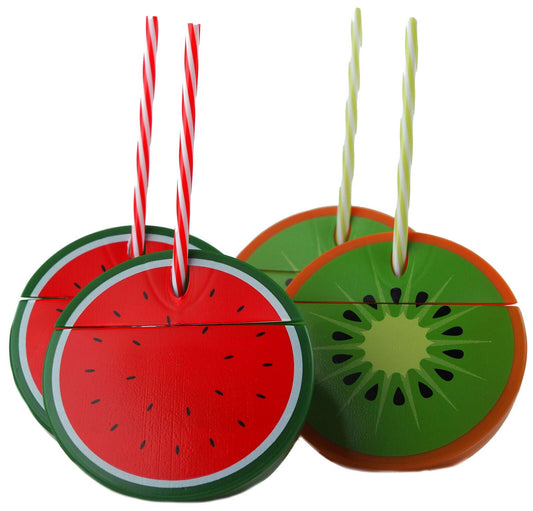 Set of 4 Watermelon Kiwi Drinking Cups with Lid & Reusable Straw Party