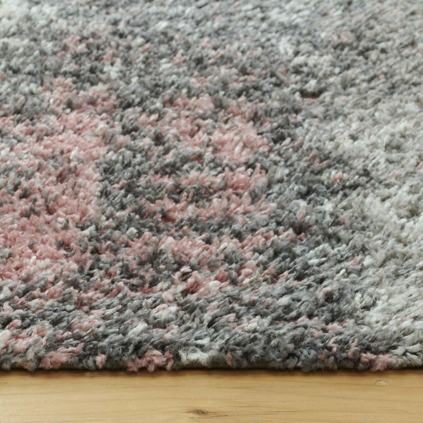 Soft Blush Pink Grey Textured Shaggy Area Floor Rug Runner