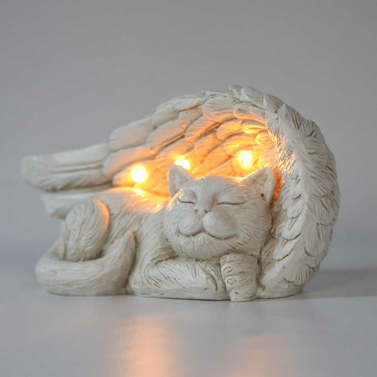 Stone Effect LED Solar Sleeping Angel Cat Memorial Light