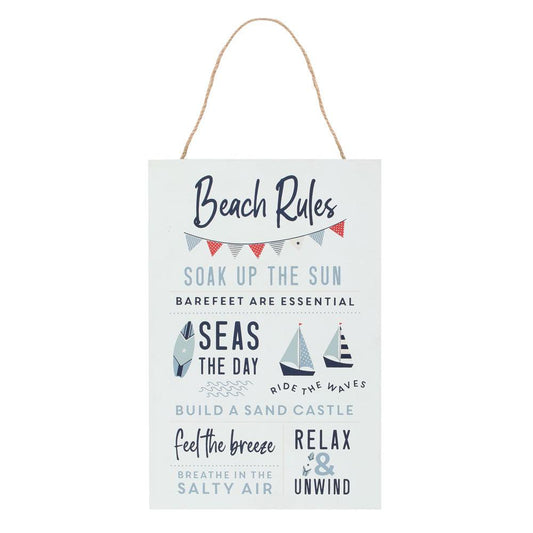 Surf's Up Beach Rules White Wooden Hanging Wall Sign