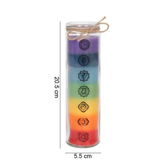 Tall 7 Layer Rainbow Chakra Wax Candle in a Glass Holder