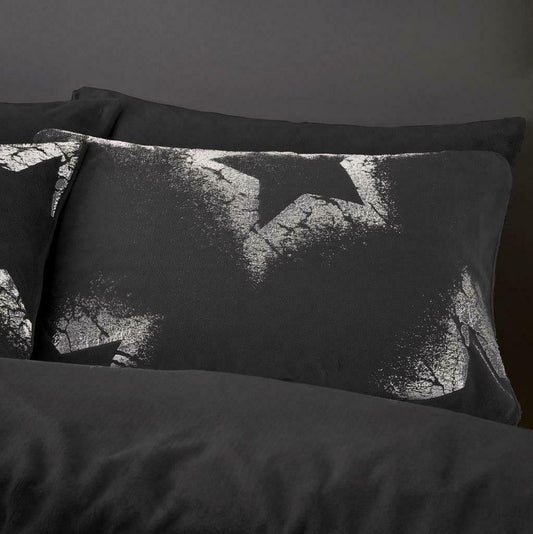 Teddy Bear Large Stars Fleece Duvet Cover Set Soft Bedding - Charcoal