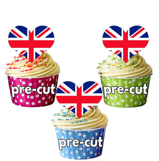 Union Jack Shaped Edible Wafer Cupcake Toppers Decorations