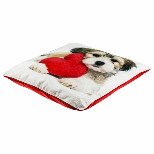 Velvet Puppy with Heart Square Cushion Covers 45cm
