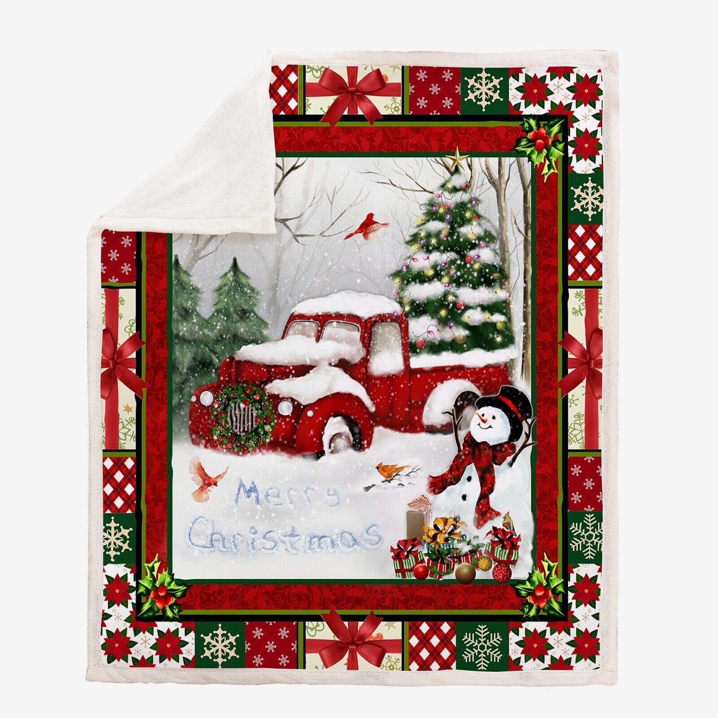 Warm Soft Fleece Blanket Throw - Red Christmas Snowman