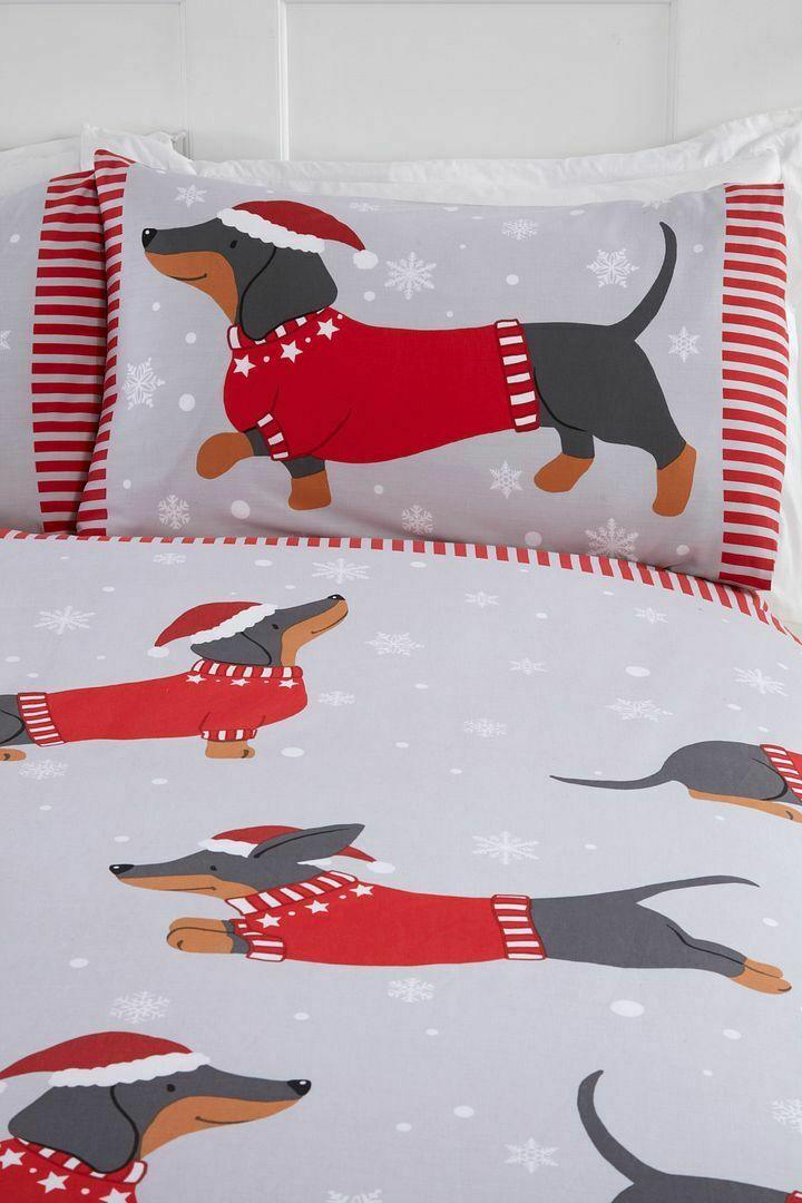 Winter Dachshund Sausage Dog Christmas Duvet Cover Bedding Set