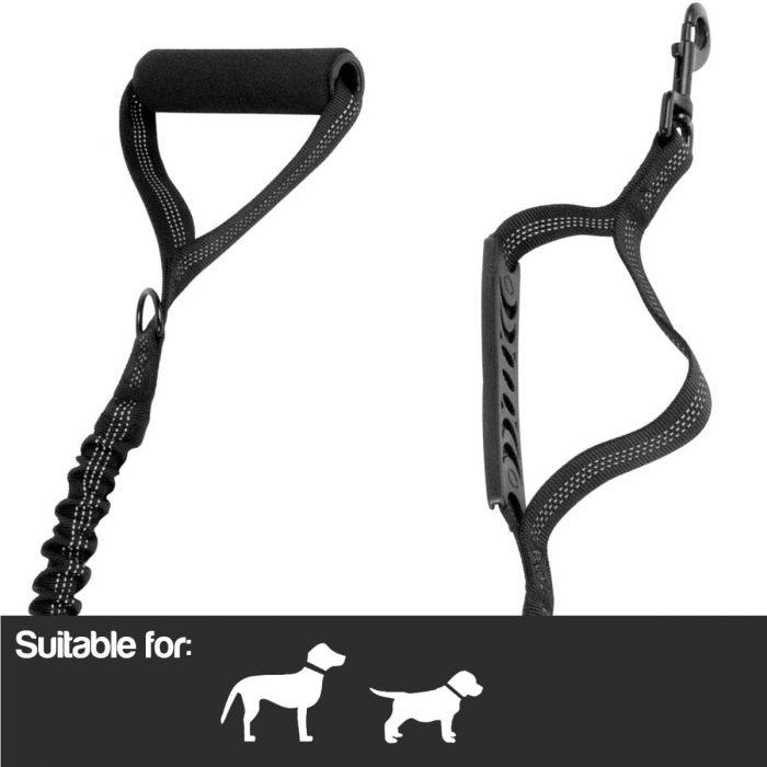 Black Elasticised Anti-Shock Dog Lead with Padded Handle - Kporium Home & Garden