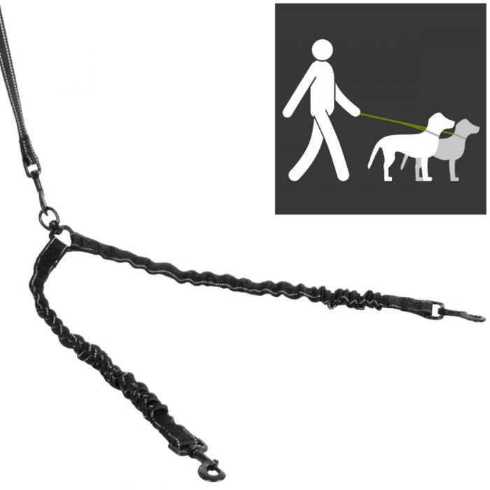 Black Elasticised Anti-Shock Twin Dog Lead Loop Handle - Kporium Home & Garden