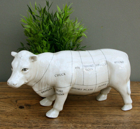 Ceramic Cow Ornament with Butcher's Cuts Diagram Kitchen Sculpture 29cm - Kporium Home & Garden