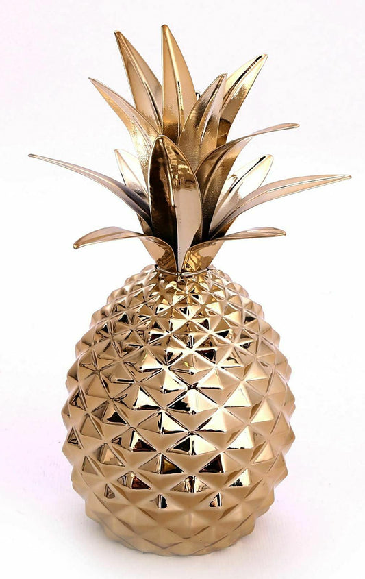 Gold Metal Pineapple Ceramic Ornament Tropical Art Deco 22cm - Home Inspired Gifts