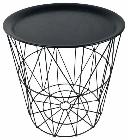 Industrial Geometric Metal Black Wire Circular Tray Side Table - Home Inspired Gifts