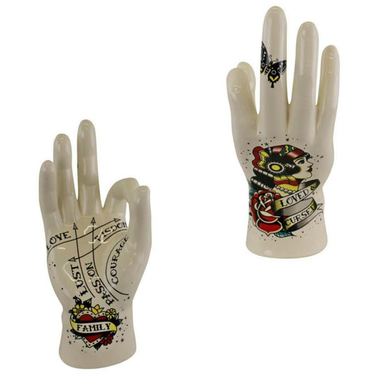 Ceramic Palmistry Hand Family Ornament 22.5cm - Tattoo Print Both Sides