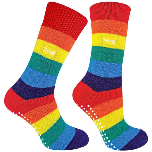 Unisex Mens Ladies Warm Anti Slip Rainbow Thermal Slipper Socks