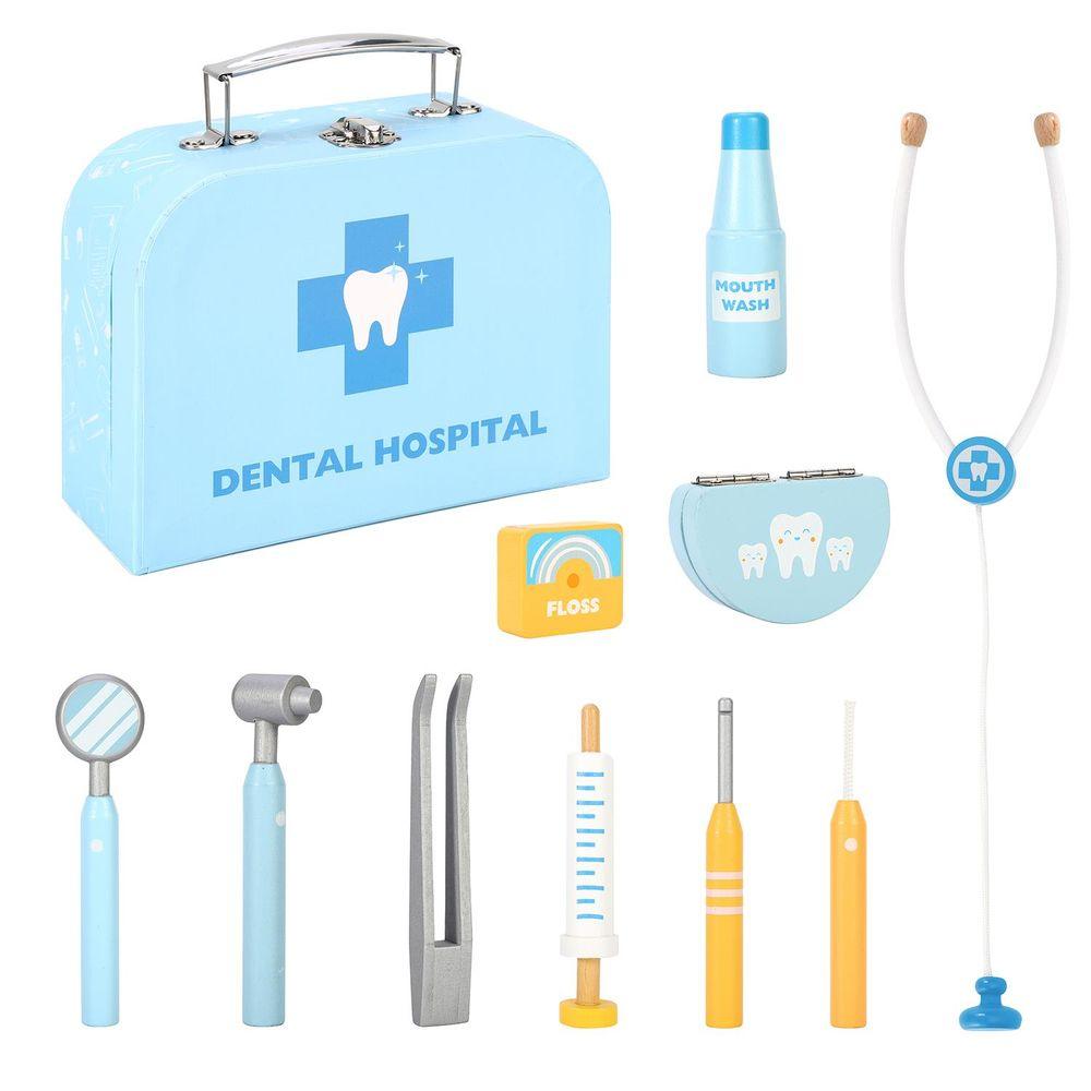 11pc Wooden Dentist Pretend Play Medical Tool Case Toy