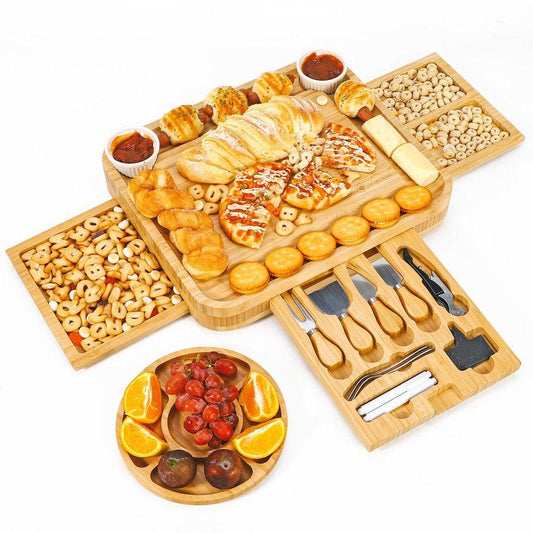 18pcs Bamboo Cheese Board Platter Set & Serving Platter Tray with Tools