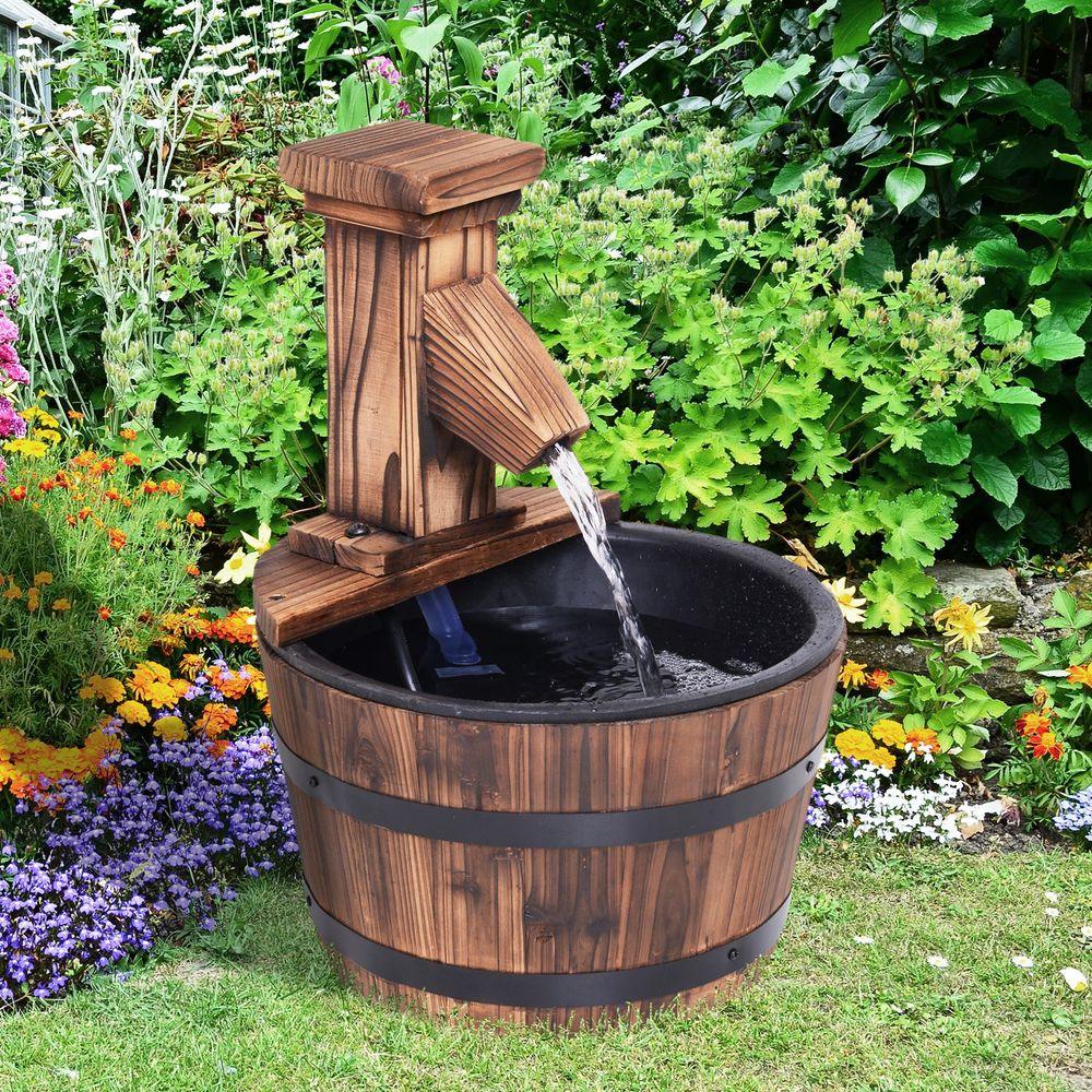 Wood Barrel Pump Electric Water Fountain Garden Patio Water Feature