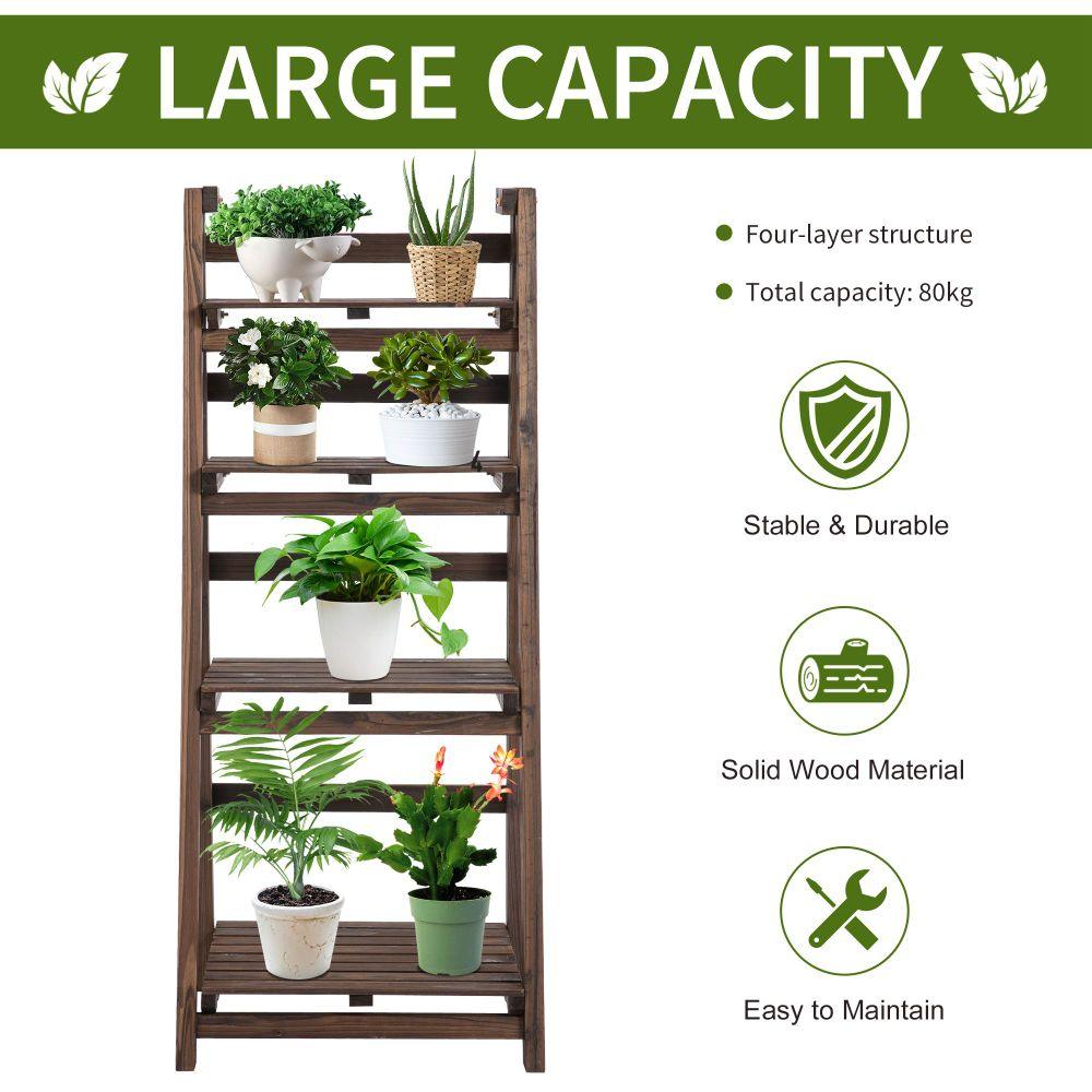 4-Tier Wooden Foldable Ladder Shelf Plant Pots Holder Display Stand