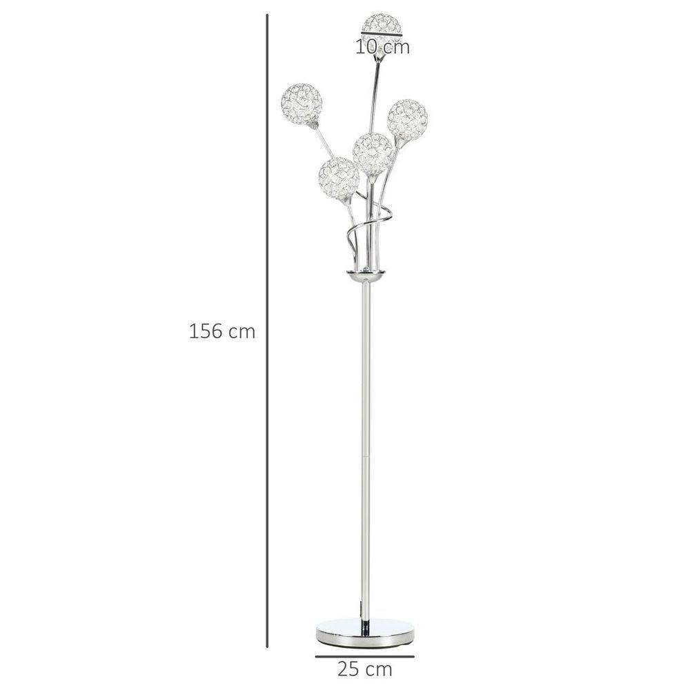 5 Crystal Ball Shaped Lights Upright Standing Floor Lamp - Silver