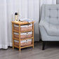 Wooden Storage Unit with 3 Wicker Basket Drawers Side Table