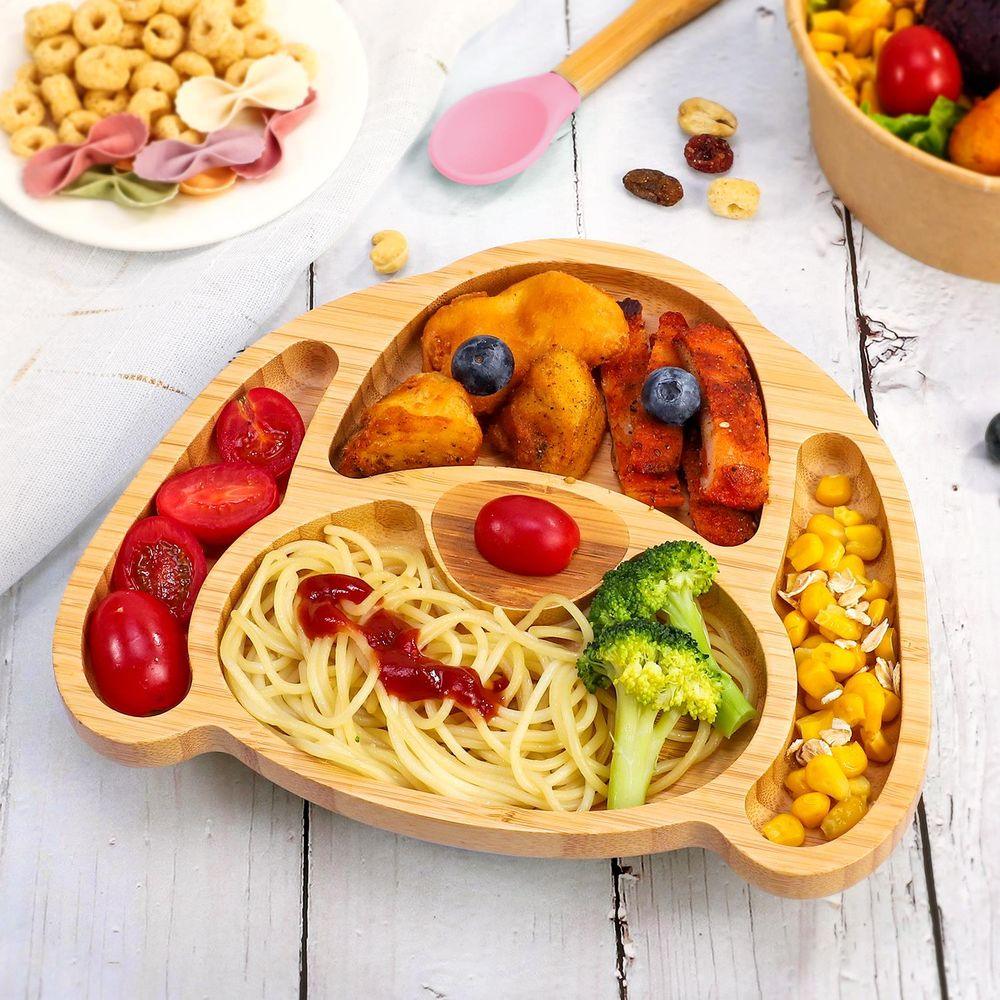 Bamboo Dog Plate Bowl Spoon Set Stay-Put Suction Design - 6 Colours