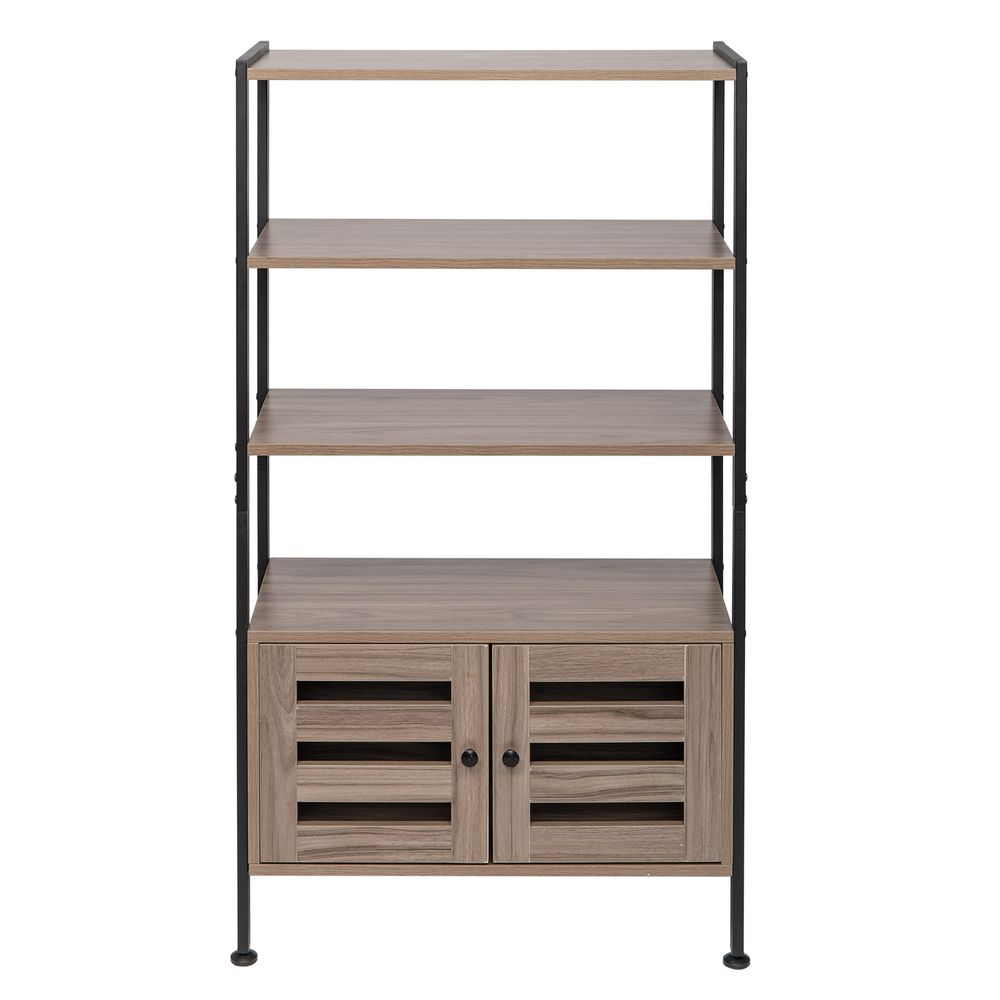 Industrial Bookshelf Storage Cabinet with 3 Shelves 2 Doors - Grey