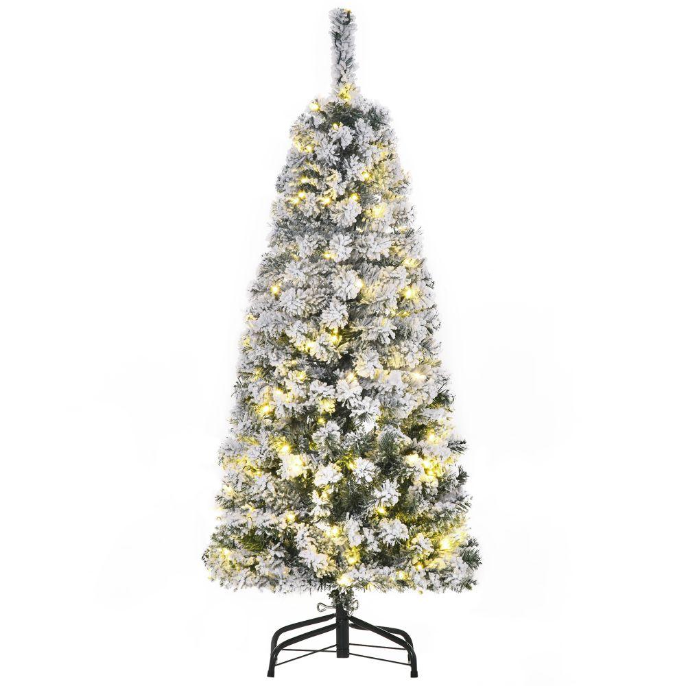 4ft Pre-lit LED Artificial Snow Flocked Green White Christmas Tree