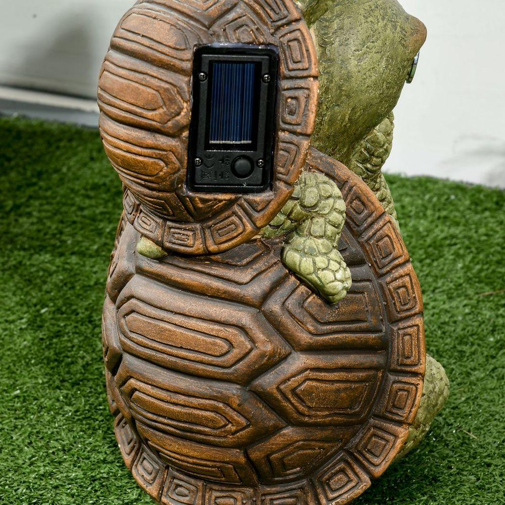 Funny 2 Tortoises Garden Statue with Solar LED Light Outdoor Ornament