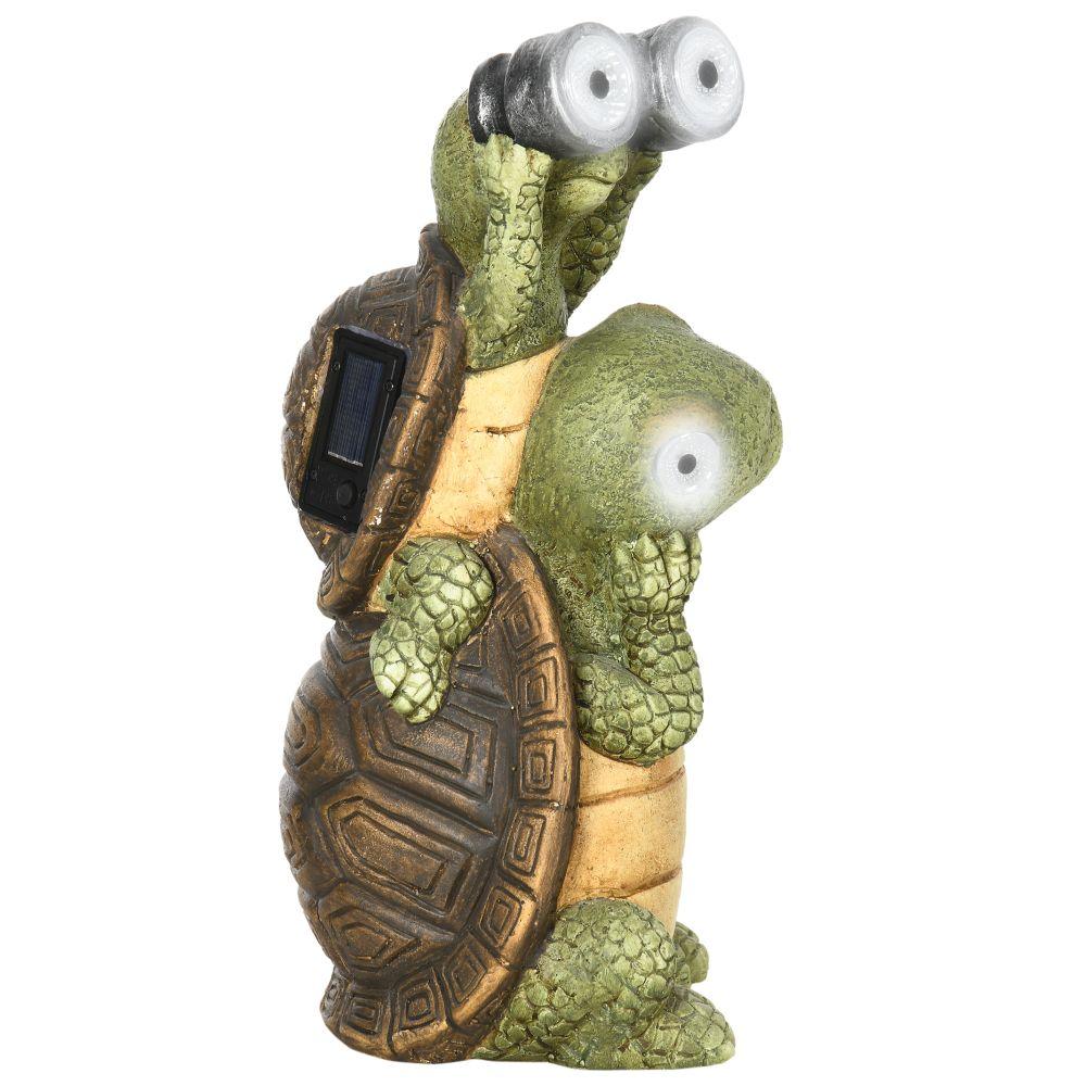 Funny 2 Tortoises Garden Statue with Solar LED Light Outdoor Ornament