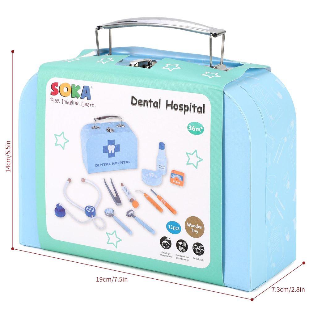 11pc Wooden Dentist Pretend Play Medical Tool Case Toy