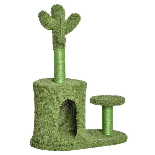 Green Cactus Shape Cat Tree Scratching Posts Activity Tower