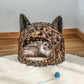 Wicker Cat Design Basket House Pet Bed with Soft Cushion - Brown