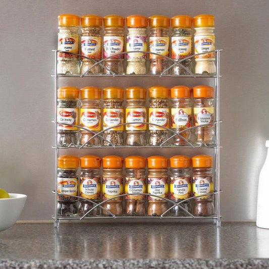 Free Standing 3 Tier Table Top Spice Rack Storage - Chrome or Black