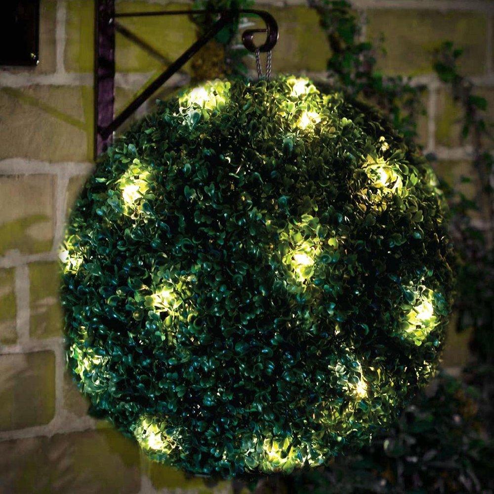 2 x 28cm Green Solar LED Topiary Ball Garden Outdoor Lighting