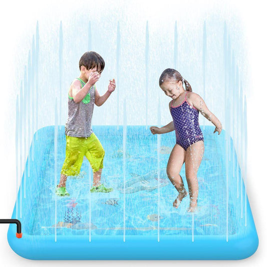 Kids Splash Pad Sprinkler Play Mat 67" Water Summer Pool Toy - Blue