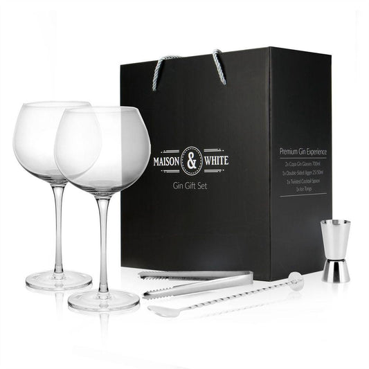 Gin Glass Gift Set with Cocktail Spoon & Shot Jigger