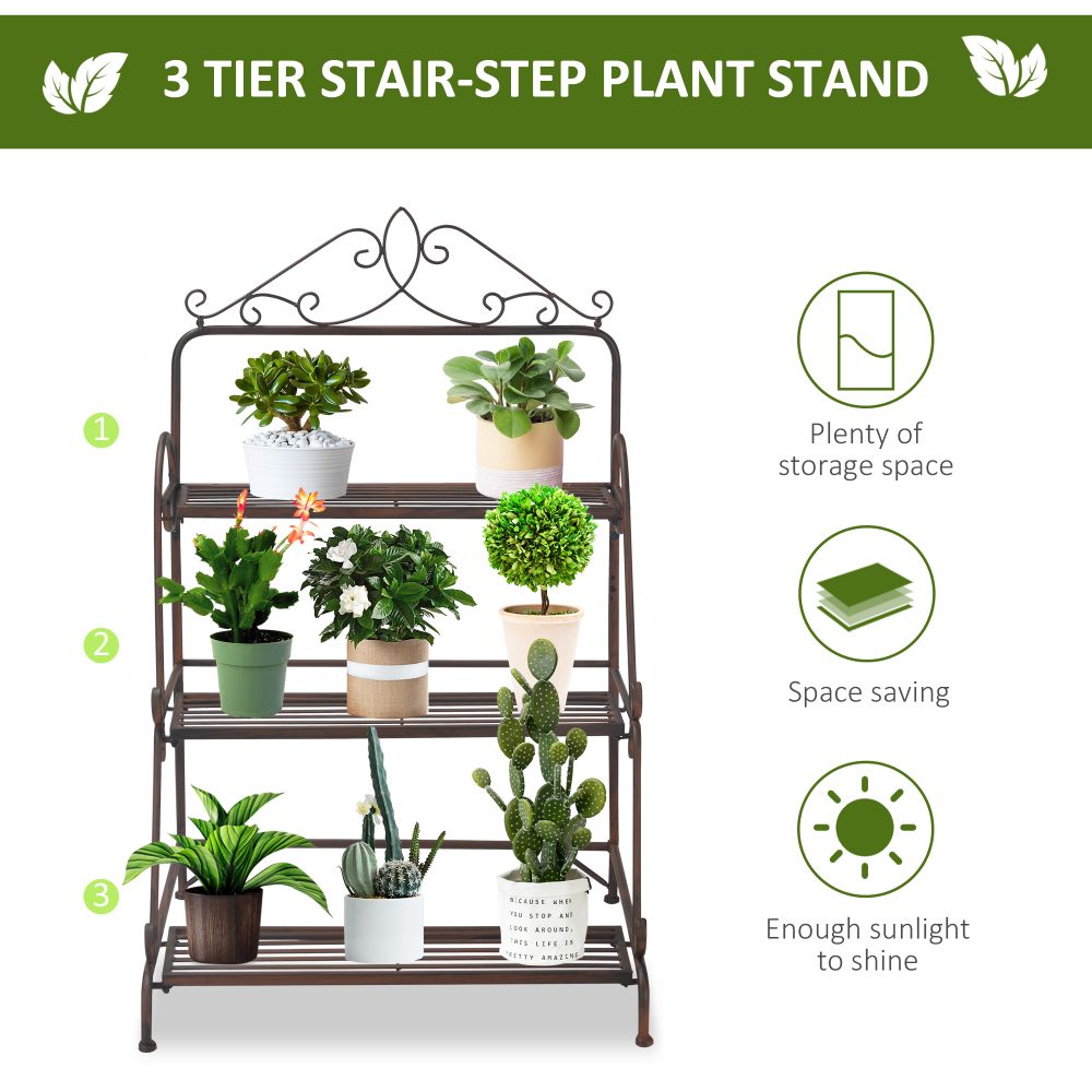 3 Tier Stair Style Metal Plant Flower Stand Pot Holder Display Shelf